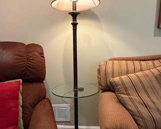 Traditional Floor Lamp with Glass Shelf and Pull Chain