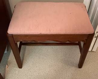 Vintage Upholstered Piano Bench with Carved Details