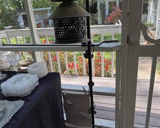 Vintage Wrought Iron Bird Feeder Stand with Lantern
