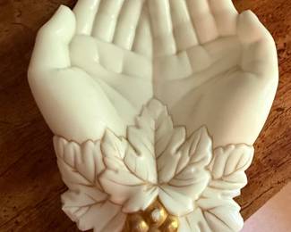 Vintage Westmoreland Milk Glass Hands Dish with Grapes and Leaves
