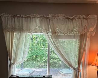 Vintage Battenburg Lace Valance and Panel Curtains Set