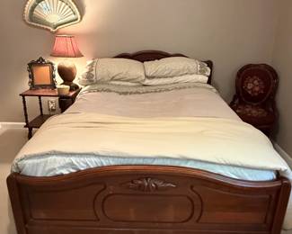 Vintage French Provincial Cherry Wood Bed Frame