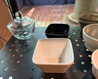 Square Ceramic Serving Bowl and Glass Lidded Dish