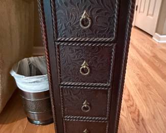 Embossed Leather Tall Chest of Drawers