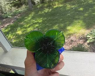 Blown Glass Flower Sculpture with Cobalt Blue Vase