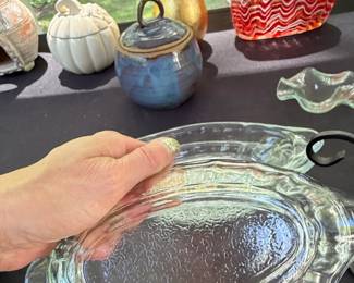 Vintage Clear Glass Oval Serving Dish with Scalloped Edge