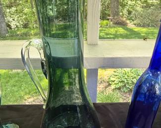 Vintage Blenko Emerald Green Hand Blown Glass Pitcher