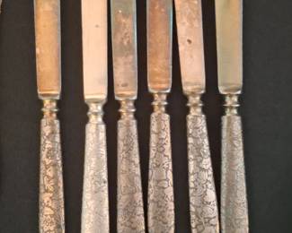 Set of Six SilverPlated Butter Knives with Two Serving Utensils and Decorative Dish