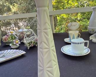 White Milk Glass Vase with Starburst Pattern