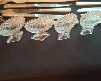 Set of Crystal Knife Rests and SilverPlated Knives