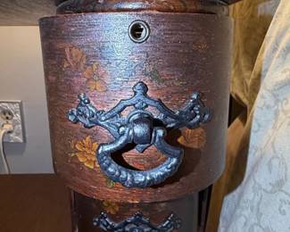 Vintage Spool Leg Side Table with Cylindrical Drawers second image