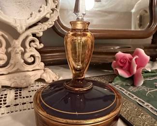 Amber Glass Perfume Bottle with Cobalt Blue Enamel Base