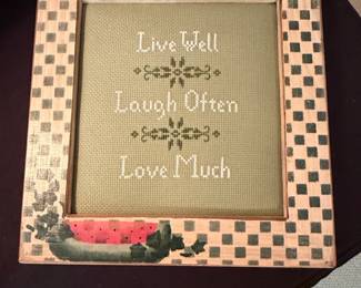 HandPainted Live Well, Laugh Often, Love Much CrossStitch Picture Frame