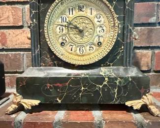 Seth Thomas Adamantine Mantel Clock with Lion Head Pulls