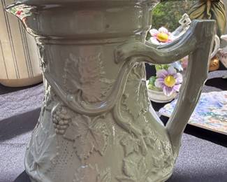 English Majolica Pitcher by T.J. J. Mayer with Grapevine Motif