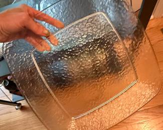 Textured Square Glass Serving Platter Set