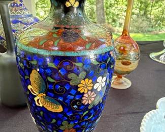 Antique Japanese Cloisonn Vase with Butterfly and Floral Motifs