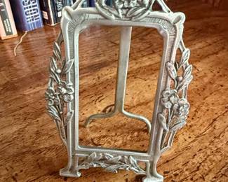 Art Nouveau Pewter Floral Easel Picture Frame