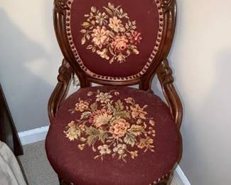 Victorian Walnut Needlepoint Parlor Armchair