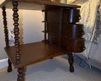 Vintage Spool Leg Side Table with Cylindrical Drawers