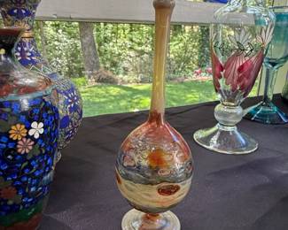 Art Glass Perfume Bottle with Swirl and Mottled Coloration