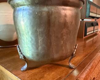 Vintage Brass Cauldronstyle Planter Pot with Claw Feet