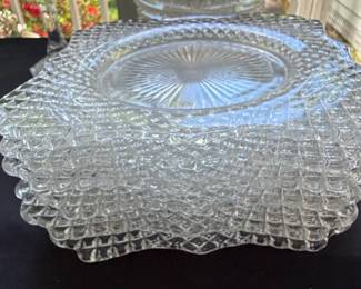 Anchor Hocking Miss America Clear Glass Footed Compote Bowl and Square Plates second image