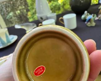 Japanese Ceramic Sake Set with Tokkuri and Ochoko Oribe Style second image