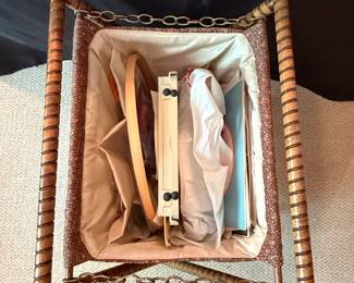 Vintage MCM Folding Knitting Basket with Twisted Rope Frame third image