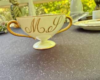 Porcelain Sugar Bowl with Monogram M.S. and Floral Decoration