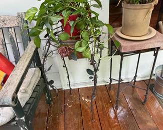 Ornate Wrought Iron Plant Stand with Rose Embellishment