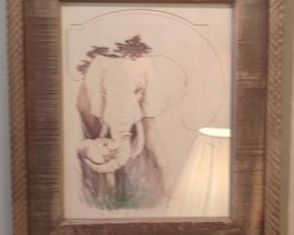 Framed Elephant and Calf Drawing by William Tara