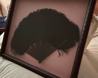 Framed Black Ostrich Feather Fan