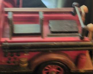 Red Wooden Fire Truck Model third image