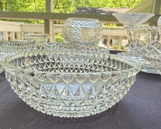 Pressed Glass Punch Bowl Set Wexford Pattern