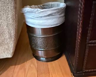 Ornate Embossed Brass Wastebasket