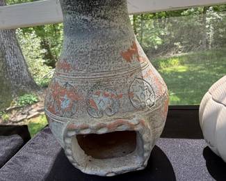 Terracotta Chiminea with Star and Geometric Motifs
