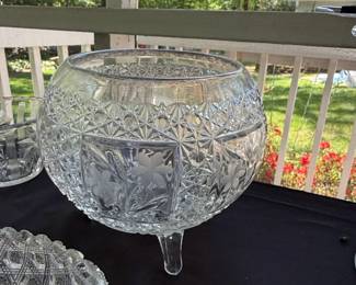 American Brilliant Cut Glass Punch Bowl with Stand