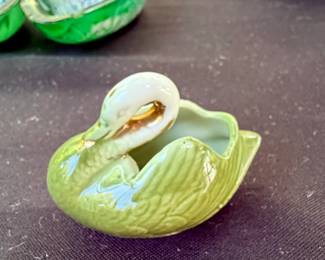 Vintage Hull Pottery Green Swan Planter or Trinket Dish