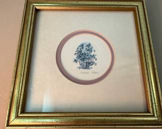 Pair of Jenny Tapping Etching Prints Flower Fan and Flower