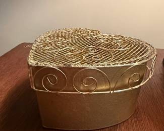 Gold Tone Wire Heart Shaped Trinket Box with Scrollwork second image
