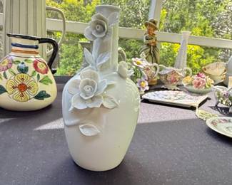 White Porcelain Vase with Applied Roses