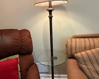 Traditional Floor Lamp with Glass Shelf and Pull Chain second image