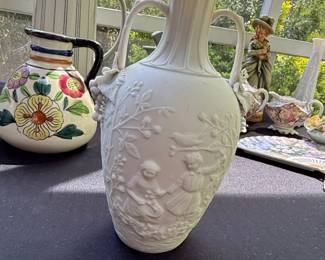 White Parian Ware Vase with Embossed Figures second image