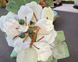 Carved Jade and Mother of Pearl Flower Arrangement