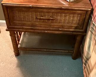 Vintage Henry Link Wicker and Faux Bamboo Nightstand