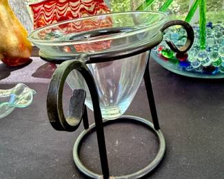 Wrought Iron and Glass Candle Holder