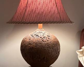 Textured Ceramic Table Lamp with Pleated Fabric Shade