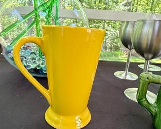 Vintage Lime Green Crackle Glaze Pitcher and Yellow Mug Set second image