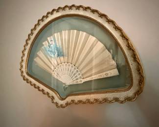 Framed Victorian Hand Painted Fan with Mother of Pearl